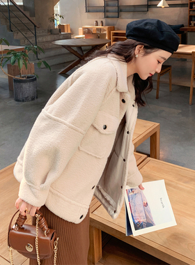 DRIZZLE 小香风羊羔毛外套女秋冬新款短款小个子加绒皮毛一体棉服