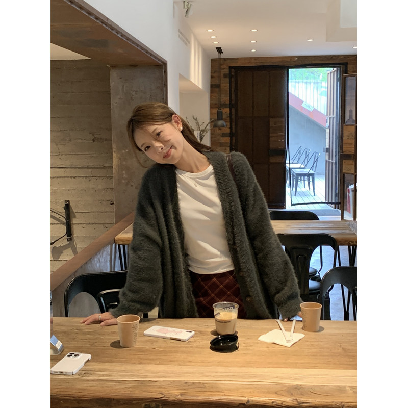 DRIZZLE 深灰色马海毛开衫女秋冬软糯毛衣慵懒水貂毛加厚针织外套,女装/女士精品,毛衣,淘宝优惠券,粉丝福利购,淘宝优惠卷