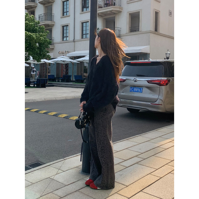 DRIZZLE豹纹阔腿牛仔裤