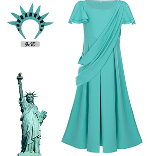 雅典娜自由女神cos服古希腊儿童大摆长裙礼服古罗马长袍连衣裙女