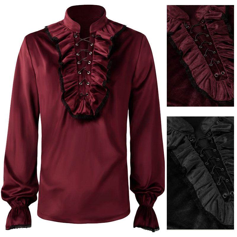 褶皱绒面衬衫中世纪服装蒸汽朋克维多利亚cos上衣抽绳骑士内搭男,模玩/动漫/周边/娃圈三坑/桌游,Cosplay男装/cos男装,淘宝优惠券,粉丝福利购,淘宝优惠卷