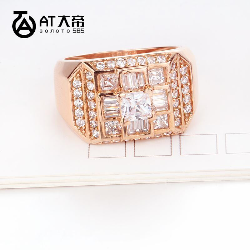 at大帝正品纯14k金俄罗斯au585紫金宽面戒指男时尚彩金玫瑰金帅气