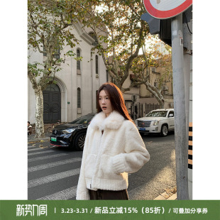Cactishop小糯米 羊羔毛皮毛一体环保毛领外套女秋冬气质保暖皮草