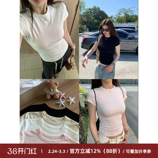Cactishop必囤超模t 2026春夏季百搭修身显瘦打底T白色短袖女t恤