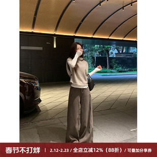 Cactishop乌木棕 复古加绒牛仔裤女银狐绒加厚宽松显瘦休闲阔腿裤