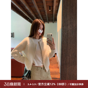 Cactishop小羊羔 全羊毛圈圈纱短外套女初冬加厚保暖双拉链开衫