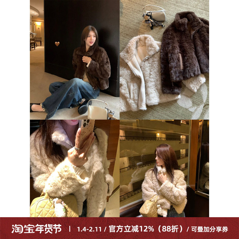 Cactishop名利场 环保仿皮草小湖羊毛毛外套女时髦麂皮拼接短外套,女装/女士精品,短外套,淘宝优惠券,粉丝福利购,淘宝优惠卷
