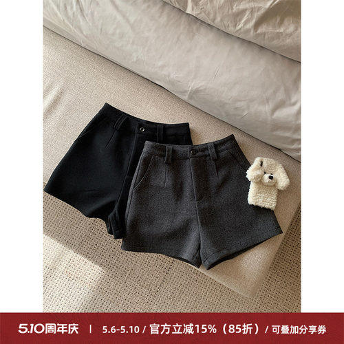 简约休闲羊毛呢短裤女韩系A字版