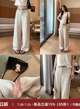 老钱风亚麻口袋休闲裤女垂感薄款