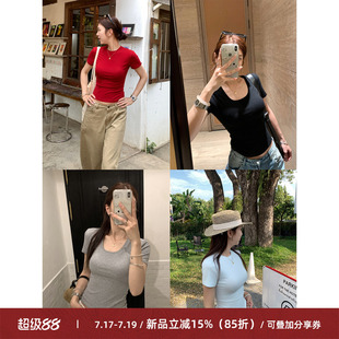 Cactishop主推双版本 圆领u领百搭纯色修身短袖女简约正肩T恤上衣