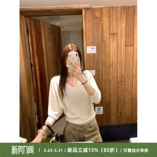 女慵懒感显瘦上衣 宽松针织衫 Cactishop私服自留 V领七分蝙蝠袖