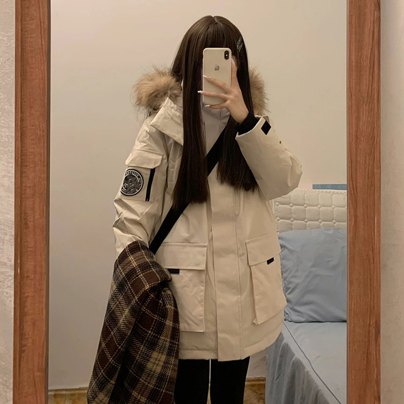 大毛领棉服女2025新款冬韩版宽松设计感工装棉衣加厚情侣外套