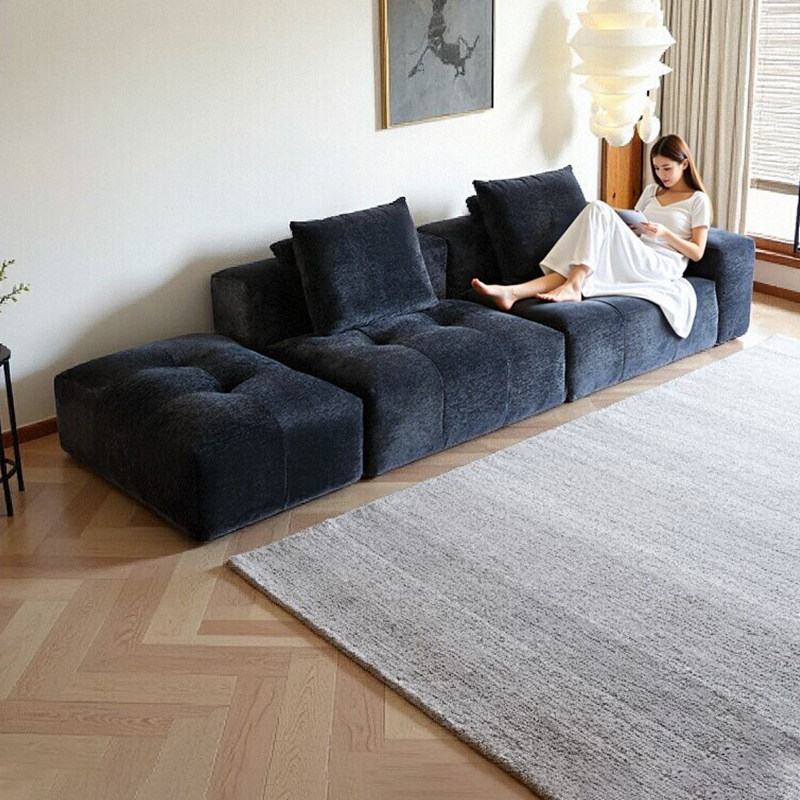 宜沃可全拆洗雪尼尔绒像素模块布艺沙发客厅小户型直排贵妃位黑色
