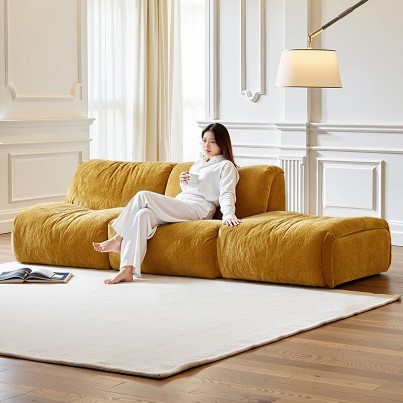 宜沃覆古风可拆洗雪尼尔诺诺布艺沙发小户型客厅模块组合沙发黄色