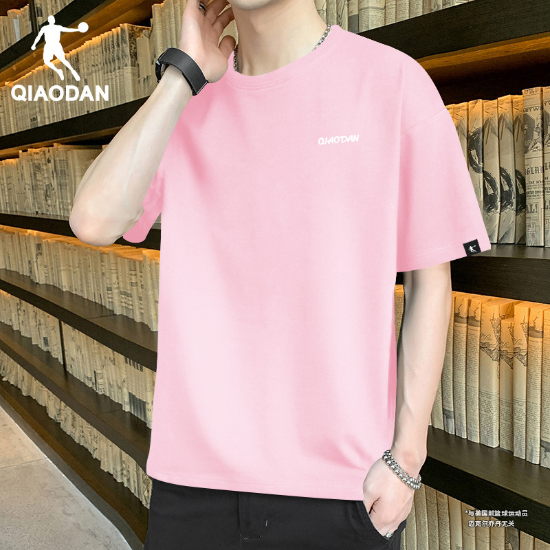 乔丹短袖T恤男士2025夏季新款粉色棉t体恤大码宽松运动服男装半袖