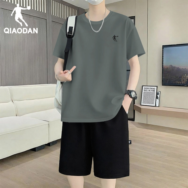 乔丹速干运动套装男士夏季薄款冰丝健身跑步户外服短袖短裤两件套