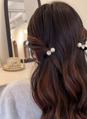 高级感发卡珍珠水钻丝绒发夹顶夹女复古黑色刘海夹头饰侧边碎发夹