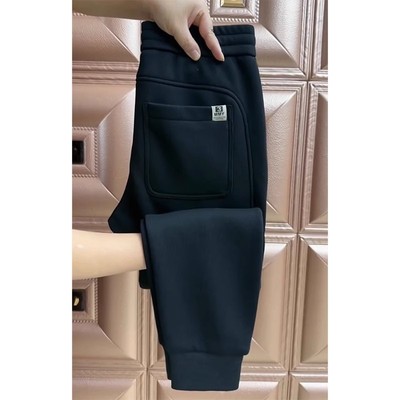 男士秋冬季运动休闲卫裤加绒2024新款潮流小脚宽松百搭束脚裤子男