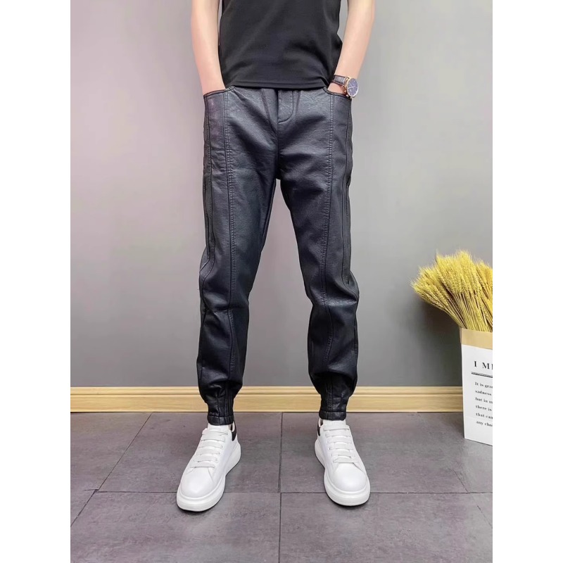 加绒机车骑士代驾外卖骑手皮裤男士加厚秋冬季保暖防水防风休闲裤