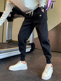 潮流百搭黑色休闲裤子男士春秋季新款修身束脚哈伦九分运动卫裤男