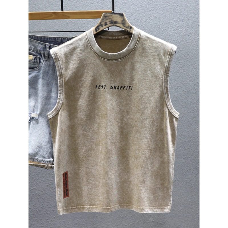 印花背心男夏季美式运动坎肩纯棉短袖潮牌宽松健身篮球无袖t恤男