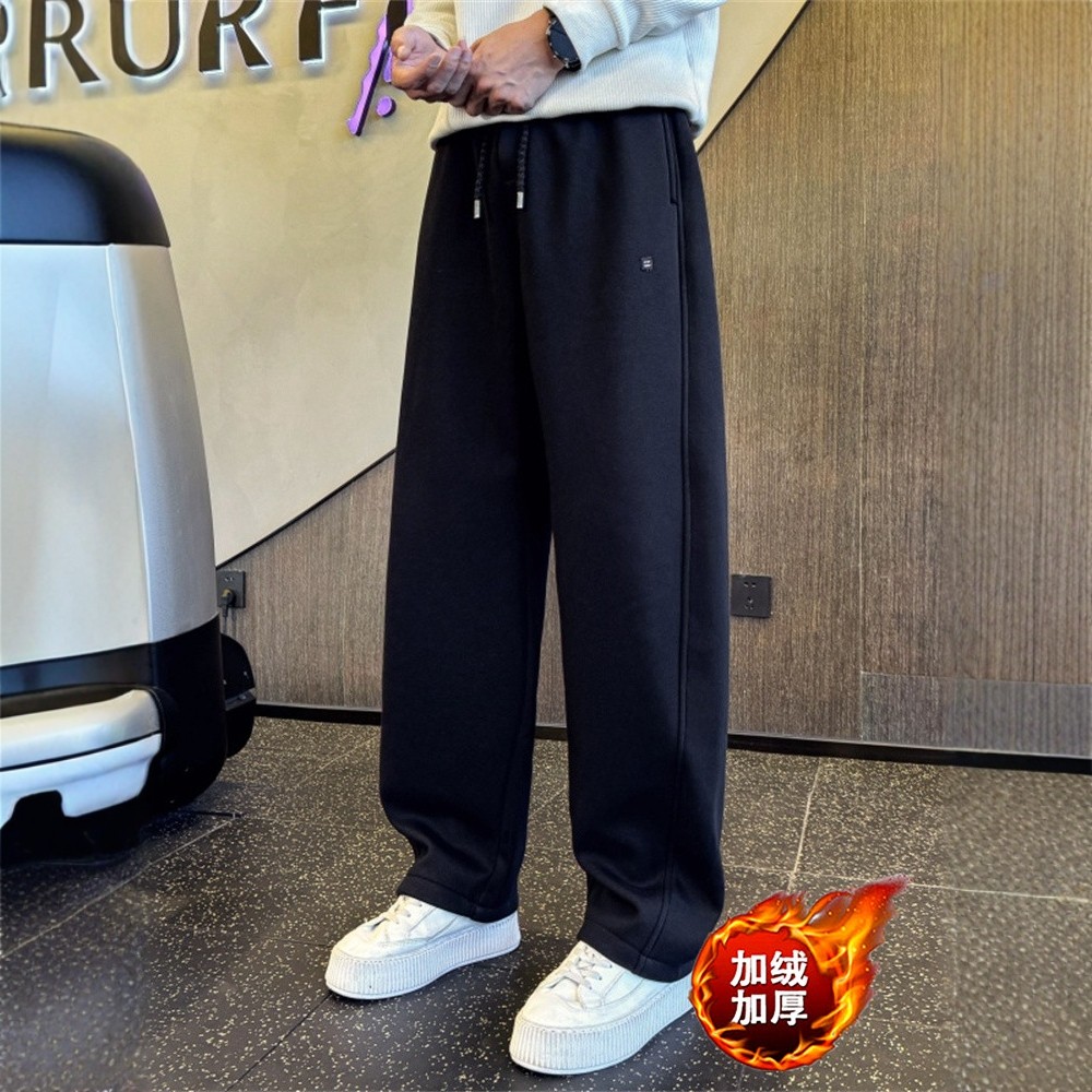 初中生宽松直筒休闲长裤男士潮牌运动裤冬季加绒加厚2025新款卫裤