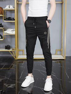 三杠运动裤 秋款 束脚九分裤 春季 哈伦裤 小脚休闲裤 潮流黑色修身 男士