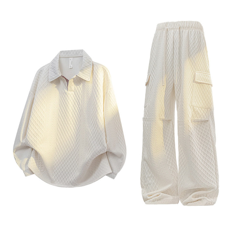 针织提花长袖POLO衫卫衣套装男士春秋潮流宽松大码休闲运动两件套,男装,休闲运动套装,淘宝优惠券,粉丝福利购,淘宝优惠卷