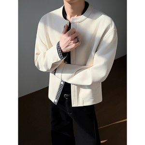 模特图~春季重磅华夫格圆领拼色夹克外套 YJ6014/P105，男装夹克，电商B331