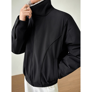 模特图~新标90白鸭绒美式毛领拼接羽绒服外套E106/P238,和红色搭配好看的高清图图片