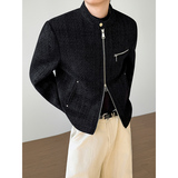 模特图~2026春季垫肩小香风双开拉链立领夹克外套YJ6004/P115，男装夹克，电商B331