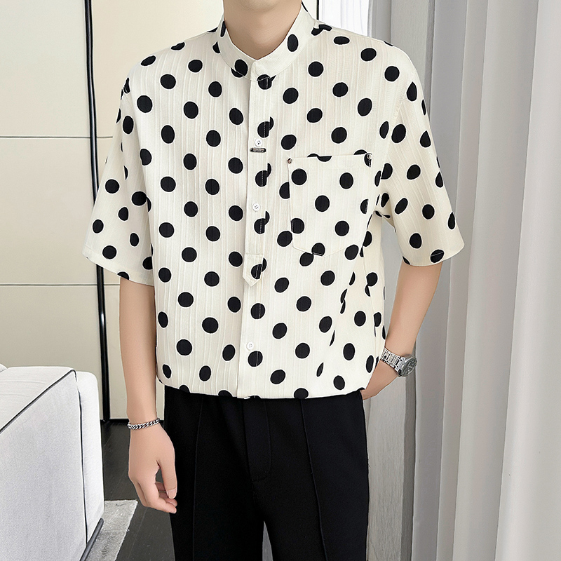 轻熟风~2025夏季海浪条波点水印中袖衬衫Q1077/P45，商品下架区商品下架区，电商B331