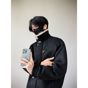 模特图~2025冬季麂皮绒棉服美式毛领阔版棉衣外套 E068/P138图片