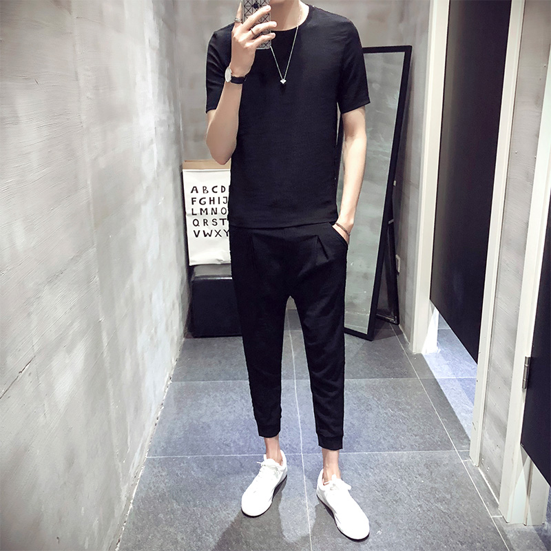 夏季韓版修身短袖套裝男