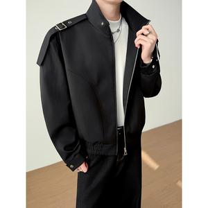 模特图~2026春季双头拉链设计阔版简约肩宽外套 YJ6024/P98，女装短外套，电商B331