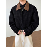 模特图~小香风拼皮双开拉链春季夹克外套YJ6009/P115，男装夹克，电商B331