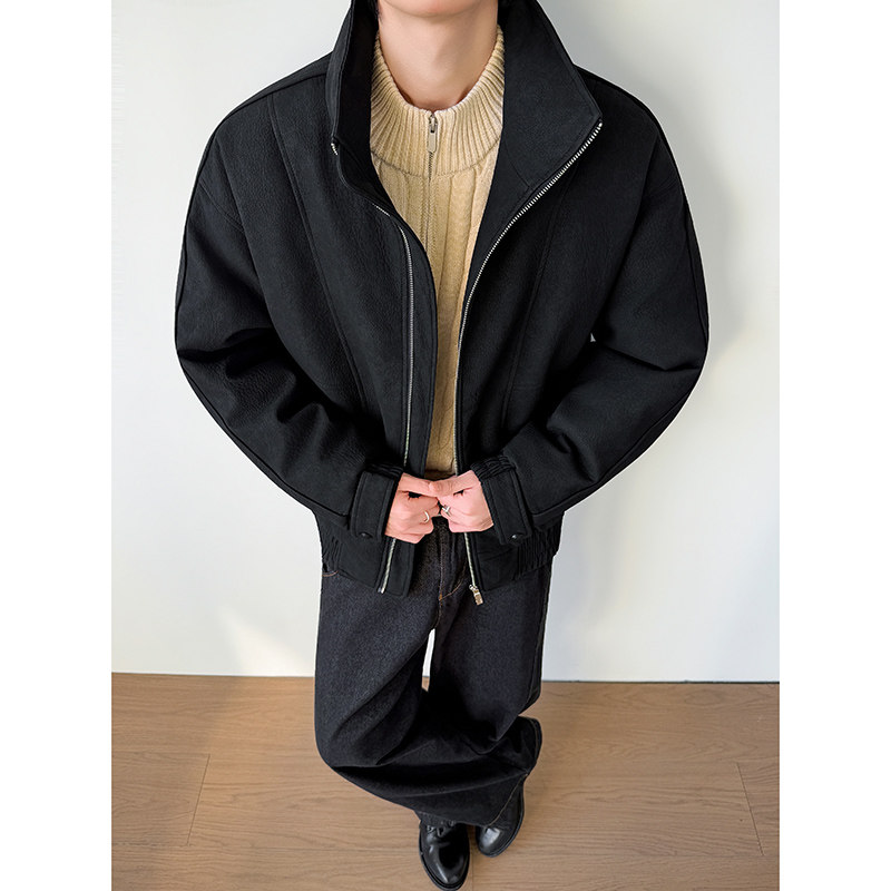 模特图~新标90白鸭绒美式PU皮立领羽绒服外套E127/P268,男装羽绒服,电商B331