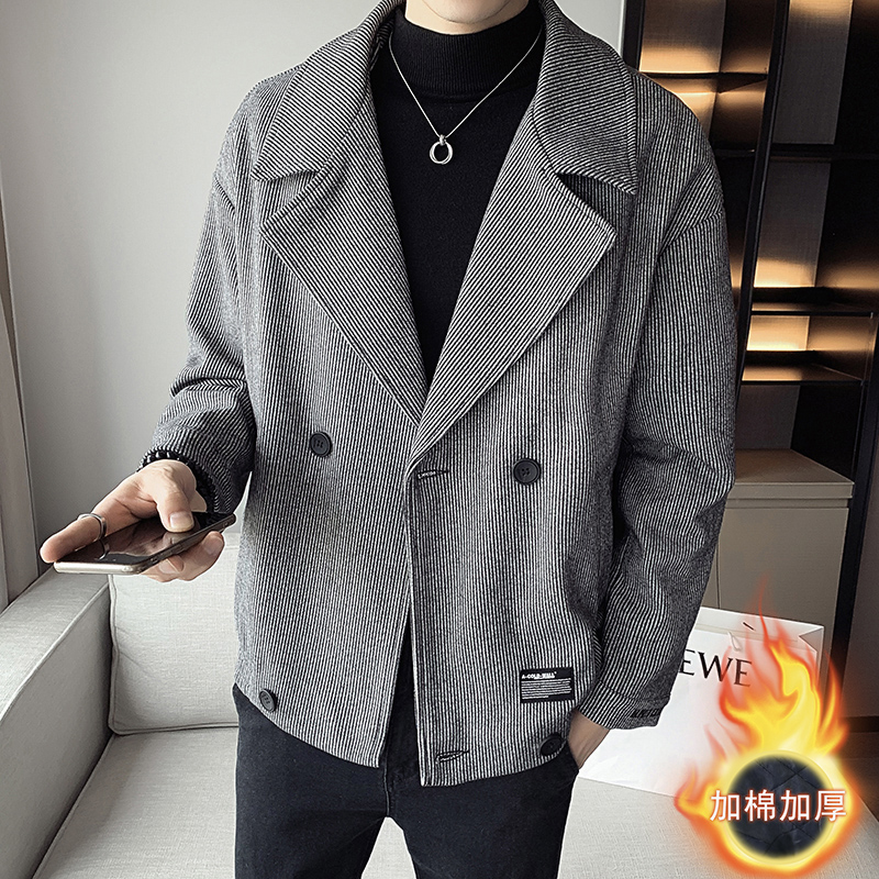 Autumn / winter 2020 coat men's Korean double breasted woolen windbreaker short coat jacket