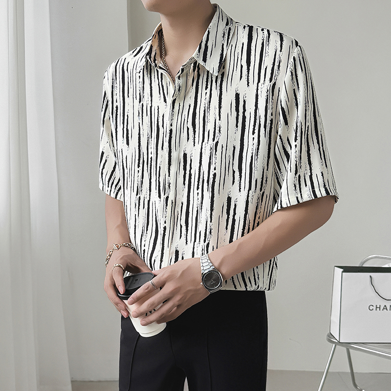 抖音翻领条纹冰丝中袖衬衫Q1102/P40，商品下架区商品下架区，电商B331