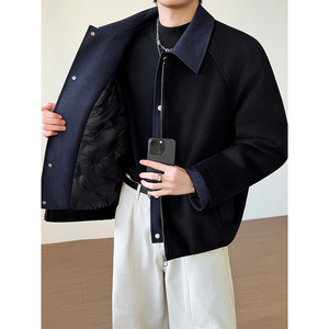 模特图~新标90白鸭绒冬季美式假两件毛呢羽绒服外套 E122/P228图片
