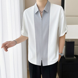 轻熟风~2025夏季新品拼色双头拉链冰丝中袖衬衫Q1078/P55，商品下架区，电商B331