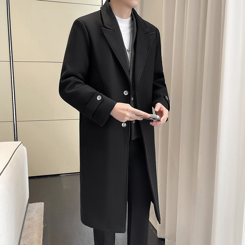 轻熟风~2025冬季加棉加厚假两件过膝长款毛呢休闲风衣FY955/P145,男装风衣,电商B331