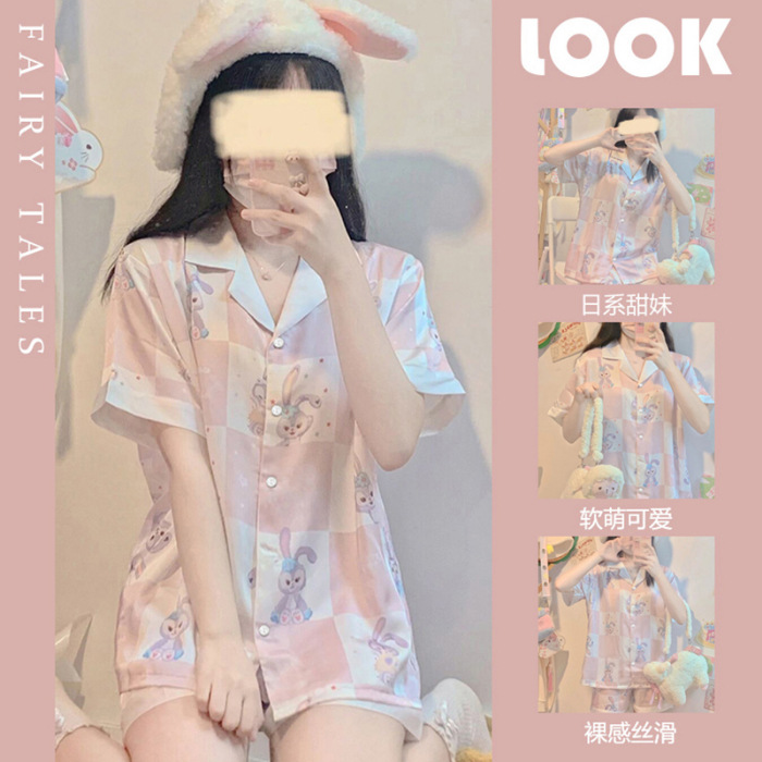 冰丝睡衣女2023年新款夏季薄款短袖开衫夏天仿真丝绸家居服套装