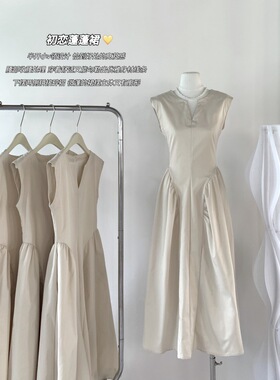 UNSPOKEN白色法式连衣裙女夏2023新款无袖收腰显瘦裙子小众设计感