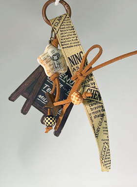 棕色复古星星手机链字母钥匙扣挂件手工编织包包挂饰潮玩包挂