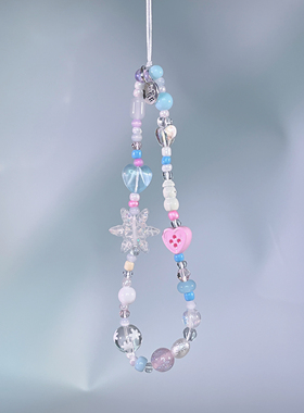 奶蓝色小雪人手机链雪花手机壳挂绳ccd相机咕本卡册挂饰串珠冬季