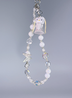 婚纱KT猫手机链条可爱diy挂饰ccd挂绳包包钥匙挂件串珠钥匙挂饰