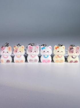 可爱立体植绒小猫手机挂件钥匙扣毛绒挂饰卡通玩偶小猫咪包包挂饰