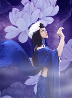 展会主题摄影加厚无缝背景数码白画布幕布画意中国风紫色荷花5180