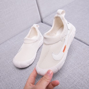 小童袜子鞋女童小白鞋软底男童透气网面网鞋室内鞋一脚蹬休闲防滑
